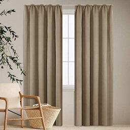 Deconovo Super Soft Solid Blackout Curtains Pencil Pleat Curtains Thermal Insulated Curtains For Living Room W55Xl82 Khaki 1 Pair - thumbnail 6