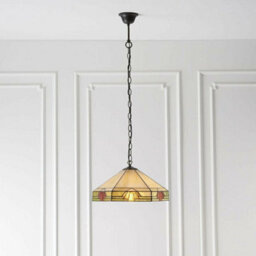 Tiffany Glass Hanging Ceiling Pendant Light Bronze & Amber Art Deco Shade I00146 - thumbnail 5