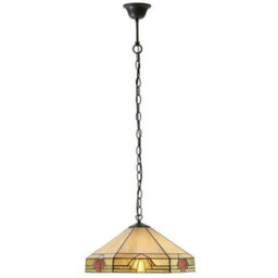Tiffany Glass Hanging Ceiling Pendant Light Bronze & Amber Art Deco Shade I00146