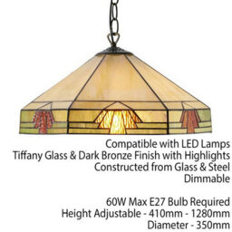 Tiffany Glass Hanging Ceiling Pendant Light Bronze & Amber Art Deco Shade I00146 - thumbnail 2