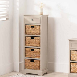 Pacific Lifestyle Devonshire Cream Wood 1 Drawer 4 Basket Tall Unit