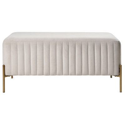 Wyld And Coco Off-White Velvet Rectangular Bench With Gold Metal Legs 91 X 47 Cm, Vertically Tufted - image 1