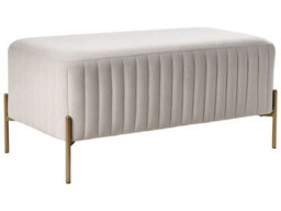 Wyld And Coco Off-White Velvet Rectangular Bench With Gold Metal Legs 91 X 47 Cm, Vertically Tufted - thumbnail 3