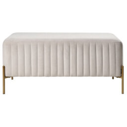 Wyld And Coco Off-White Velvet Rectangular Bench With Gold Metal Legs 91 X 47 Cm, Vertically Tufted - thumbnail 1
