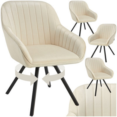 Tectake Set Of 4 Lounge Armchair Living Room Accent Chair 360 Swivel Slim Steel Legs Velvet Fabric - Cream - image 1