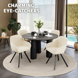 Tectake Set Of 4 Lounge Armchair Living Room Accent Chair 360 Swivel Slim Steel Legs Velvet Fabric   - Cream - thumbnail 9