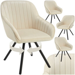 Tectake Set Of 4 Lounge Armchair Living Room Accent Chair 360 Swivel Slim Steel Legs Velvet Fabric   - Cream