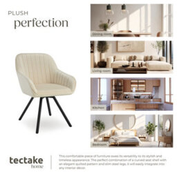 Tectake Set Of 4 Lounge Armchair Living Room Accent Chair 360 Swivel Slim Steel Legs Velvet Fabric   - Cream - thumbnail 7
