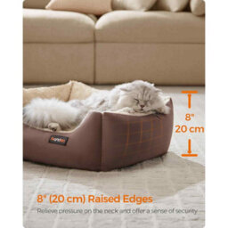 Dog Bed With Reversible Cushion, Raised Sides And Non-Slip Base, Washable Pet Sofa Bed, Coffee Brown And Sand Beige - thumbnail 3