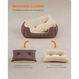 Dog Bed With Reversible Cushion, Raised Sides And Non-Slip Base, Washable Pet Sofa Bed, Coffee Brown And Sand Beige - thumbnail 5