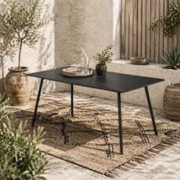Wyld Haus Haba Steel Black Rectangular Outdoor Dining Table With Slatted Top - Seats 6 - thumbnail 1