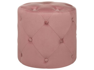 Beliani Chesterfield Velvet Round Tufted Quilted Pink Ottoman Pouffe 40 X 40 Cm - image 1