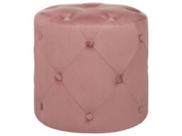 Beliani Chesterfield Velvet Round Tufted Quilted Pink Ottoman Pouffe 40 X 40 Cm