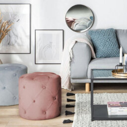 Beliani Chesterfield Velvet Round Tufted Quilted Pink Ottoman Pouffe 40 X 40 Cm - thumbnail 2