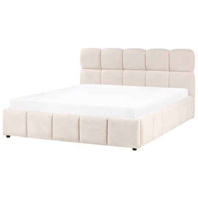 Beliani Ottoman Bed Fabric Noyon 160 X 200 Cm (Eu King Size) Light Beige - image 1