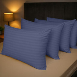 Bedlooms Washed Blue Satin Stripe  Pillowcase 2 Pair-Soft Touch Striped Pillow Covers Skin Friendly Pillowcase Bedding Set 50X75Cm - thumbnail 9