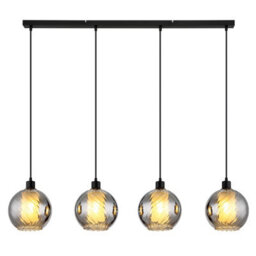 Luminosa Lighting Luminosa Ulf Bar Pendant Ceiling Light Matt Black Ball Smoke Glass Shade 4X E27 - thumbnail 3