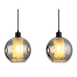 Luminosa Lighting Luminosa Ulf Bar Pendant Ceiling Light Matt Black Ball Smoke Glass Shade 4X E27 - thumbnail 4