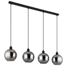 Luminosa Lighting Luminosa Ulf Bar Pendant Ceiling Light Matt Black Ball Smoke Glass Shade 4X E27 - thumbnail 2