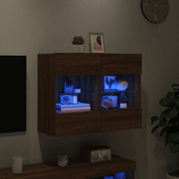 Berkfield Tv Wall Cabinet With Led Lights Brown Oak 78.5X30X60.5 Cm - thumbnail 4