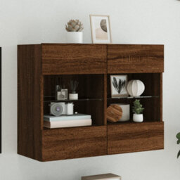 Berkfield Tv Wall Cabinet With Led Lights Brown Oak 78.5X30X60.5 Cm - thumbnail 1