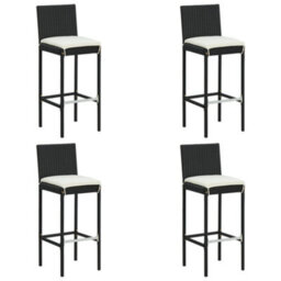 Walplus Garden Bar Stools With Cushions 4 Pcs Black Poly Rattan - thumbnail 1