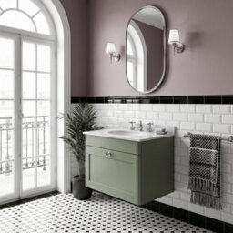 Balterley Swynnerton Traditional 1 Drawer Wall Hung Vanity Unit With Marble Basin, Satin Green, 600mm - thumbnail 4