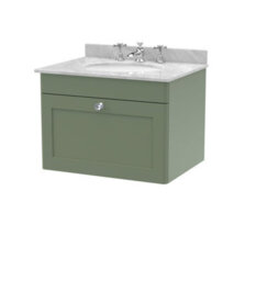Balterley Swynnerton Traditional 1 Drawer Wall Hung Vanity Unit With Marble Basin, Satin Green, 600mm
