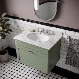 Balterley Swynnerton Traditional 1 Drawer Wall Hung Vanity Unit With Marble Basin, Satin Green, 600mm - thumbnail 3