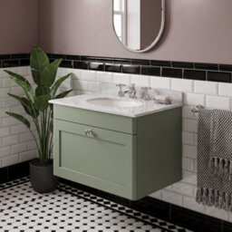 Balterley Swynnerton Traditional 1 Drawer Wall Hung Vanity Unit With Marble Basin, Satin Green, 600mm - thumbnail 2