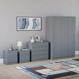 Lassic Vida Designs Riano 4 Piece Bedroom Set (2 Drawer Bedside Chest, 4 Drawer Chest, 3 Door Wardrobe), Grey - thumbnail 6