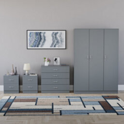 Lassic Vida Designs Riano 4 Piece Bedroom Set (2 Drawer Bedside Chest, 4 Drawer Chest, 3 Door Wardrobe), Grey - thumbnail 7