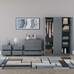 Lassic Vida Designs Riano 4 Piece Bedroom Set (2 Drawer Bedside Chest, 4 Drawer Chest, 3 Door Wardrobe), Grey - thumbnail 2