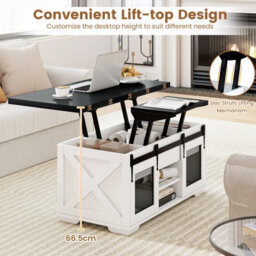 "Gainoom Black Lift Top Coffee Table 41.5"" Farmhouse Center Table 3-In-1 Convertible Dining Table" - thumbnail 7