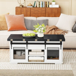 "Gainoom Black Lift Top Coffee Table 41.5"" Farmhouse Center Table 3-In-1 Convertible Dining Table" - thumbnail 4