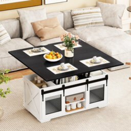 "Gainoom Black Lift Top Coffee Table 41.5"" Farmhouse Center Table 3-In-1 Convertible Dining Table" - thumbnail 3
