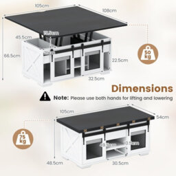 "Gainoom Black Lift Top Coffee Table 41.5"" Farmhouse Center Table 3-In-1 Convertible Dining Table" - thumbnail 2