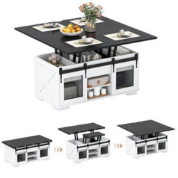 "Gainoom Black Lift Top Coffee Table 41.5"" Farmhouse Center Table 3-In-1 Convertible Dining Table"