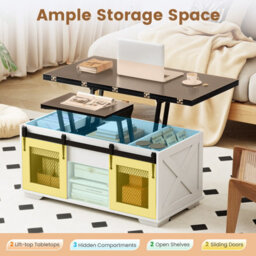 "Gainoom Black Lift Top Coffee Table 41.5"" Farmhouse Center Table 3-In-1 Convertible Dining Table" - thumbnail 9