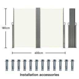 Living And Home Beige Outdoor Garden Retractable Sun Protection Privacy Side Awning Double Sided 600 X 180 Cm - thumbnail 8