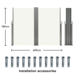 Living And Home Beige Outdoor Garden Retractable Sun Protection Privacy Side Awning Double Sided 600 X 180 Cm - thumbnail 5