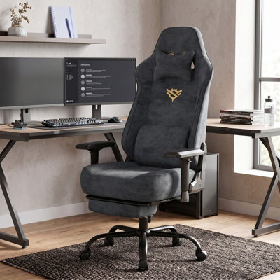 LEDREM Ergonomic Gaming Chair With Footrest And 4D Armrests, Suede Fabric, 72 X 72 X (125-135) Cm - image 1