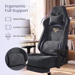 LEDREM Ergonomic Gaming Chair With Footrest And 4D Armrests, Suede Fabric, 72 X 72 X (125-135) Cm - thumbnail 9
