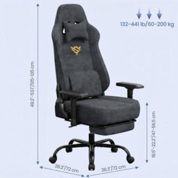 LEDREM Ergonomic Gaming Chair With Footrest And 4D Armrests, Suede Fabric, 72 X 72 X (125-135) Cm - thumbnail 4