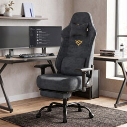 LEDREM Ergonomic Gaming Chair With Footrest And 4D Armrests, Suede Fabric, 72 X 72 X (125-135) Cm - thumbnail 1