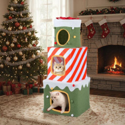Costway Christmas Cat Tree 120 Cm Cute Cat Gift Box Tower With 3 Condos - thumbnail 9