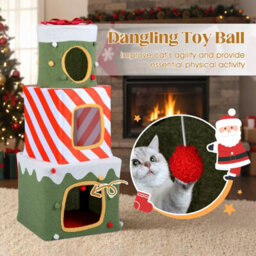 Costway Christmas Cat Tree 120 Cm Cute Cat Gift Box Tower With 3 Condos - thumbnail 4