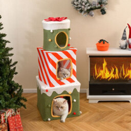 Costway Christmas Cat Tree 120 Cm Cute Cat Gift Box Tower With 3 Condos - thumbnail 1