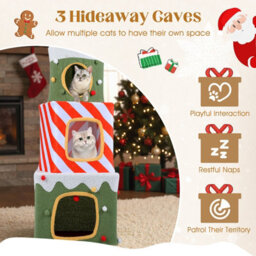 Costway Christmas Cat Tree 120 Cm Cute Cat Gift Box Tower With 3 Condos - thumbnail 7