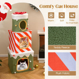 Costway Christmas Cat Tree 120 Cm Cute Cat Gift Box Tower With 3 Condos - thumbnail 6